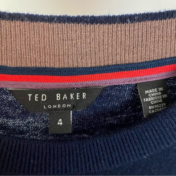 Ted Baker Sweater Mens Size Large 4 Navy Blue Stripe Long Sleeve Light Weight - Picture 5 of 9